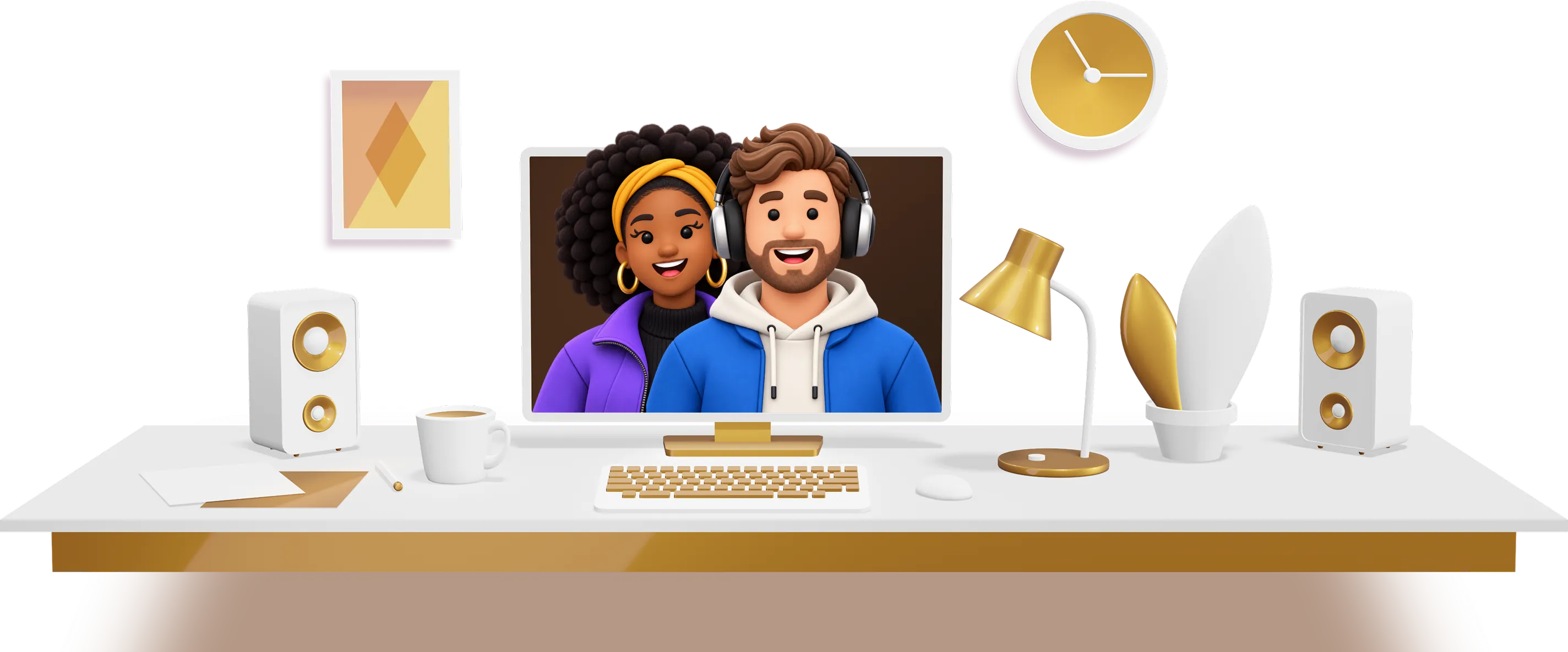 An illustration of co-workers in a workspace.